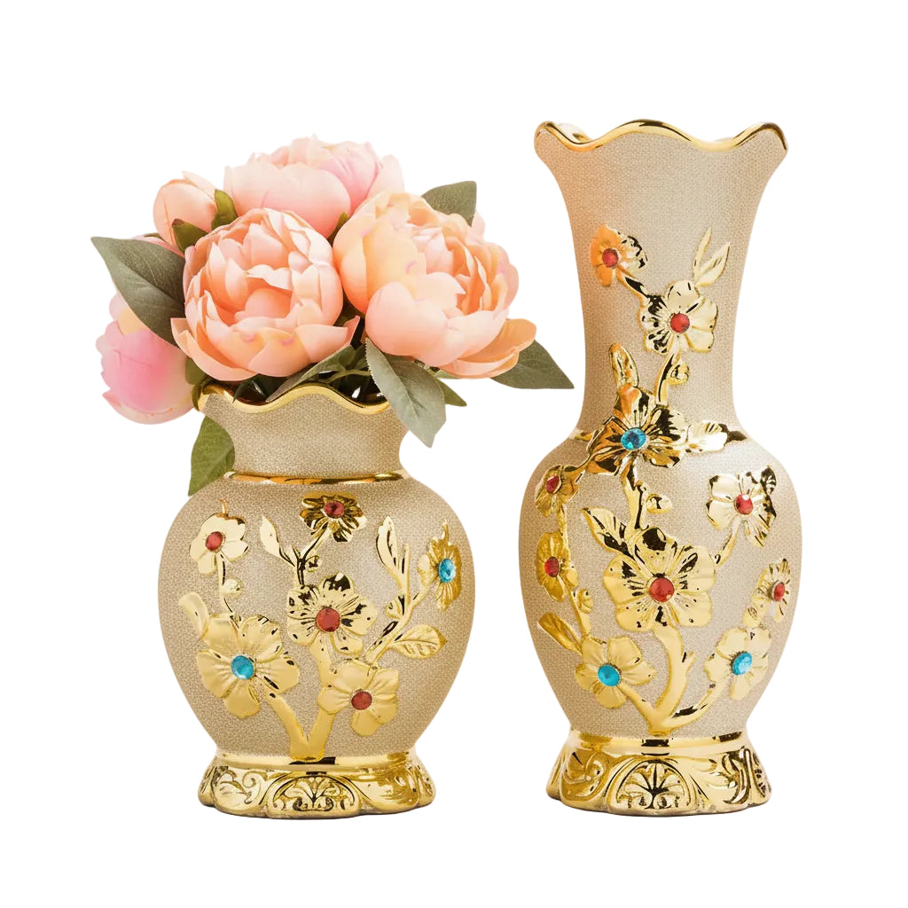 Gold Electroplated Ceramic Flower Vase Textured Decor 22.5cm