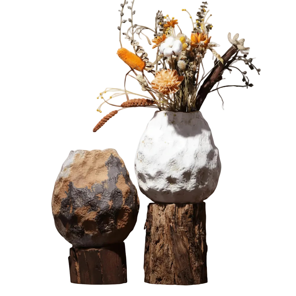 Rustic Ceramic Flower Vase Textured Finish Indoor Decor 22.5cm