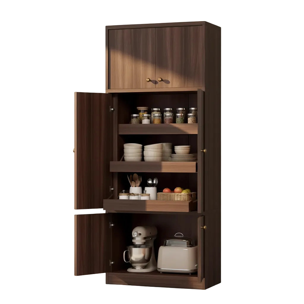 Tall Kitchen Pantry Cabinet Doors Adjustable Shelves Walnut
