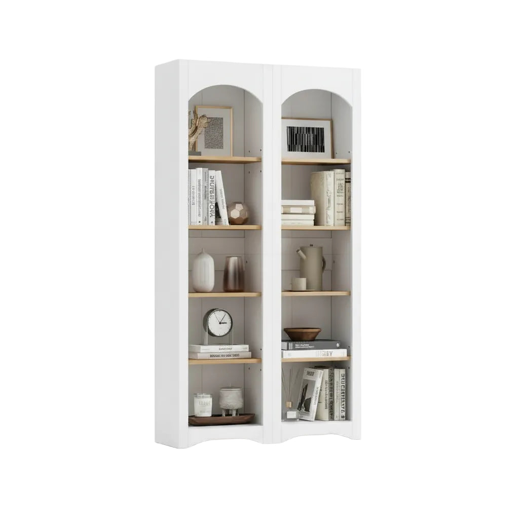 White 5 Tier Bookshelf Set of 2 Adjustable Shelves Tall Storage
